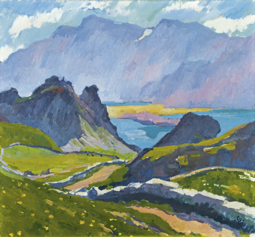 Giovanni Giacometti. The green slopes and mountain Greaseless, Switzerland