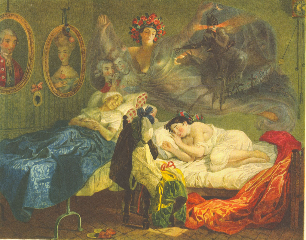 Taras Grigorievich Shevchenko. Dream of grandmother and granddaughter. A copy of the picture by K. P. Briullov