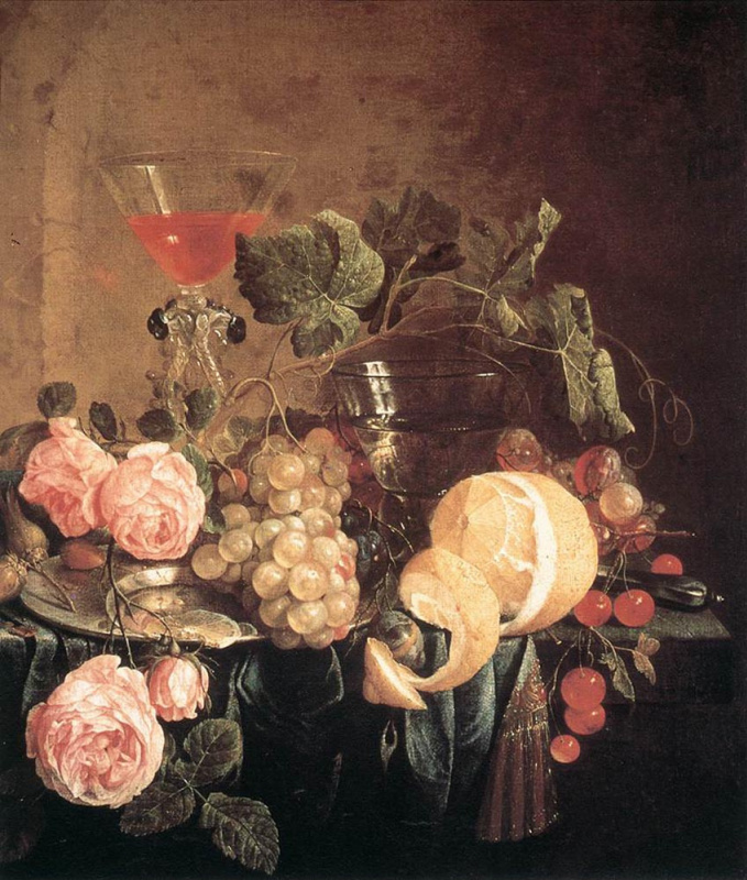 Ян Давидс де Хем. Натюрморт с цветами и фруктами