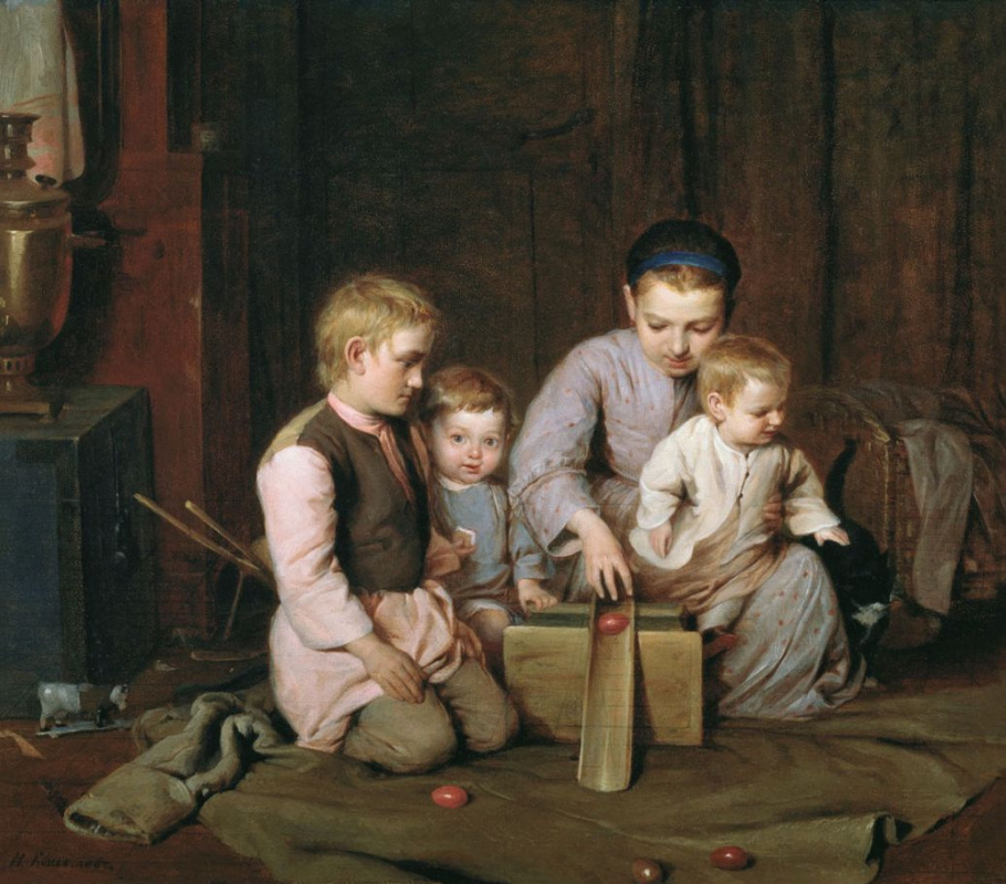 Nikolay Koshelev. Children rolling Easter eggs