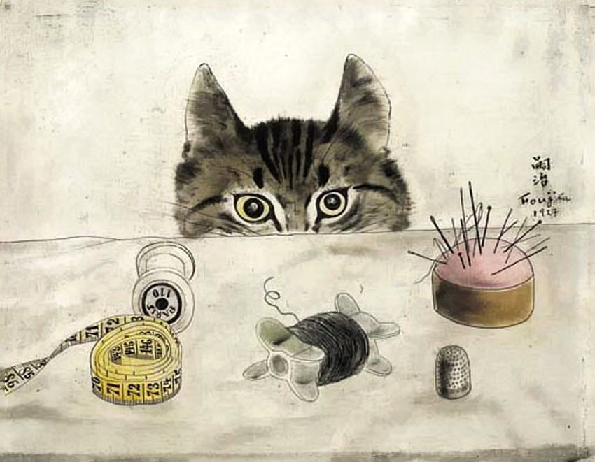Tsuguharu Foujita (Léonard Fujita). Cat at the table
