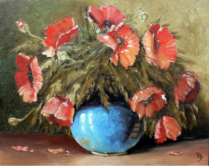 Sergei Nikolayevich Khodorenko-Zatonsky. Poppies in a blue vase