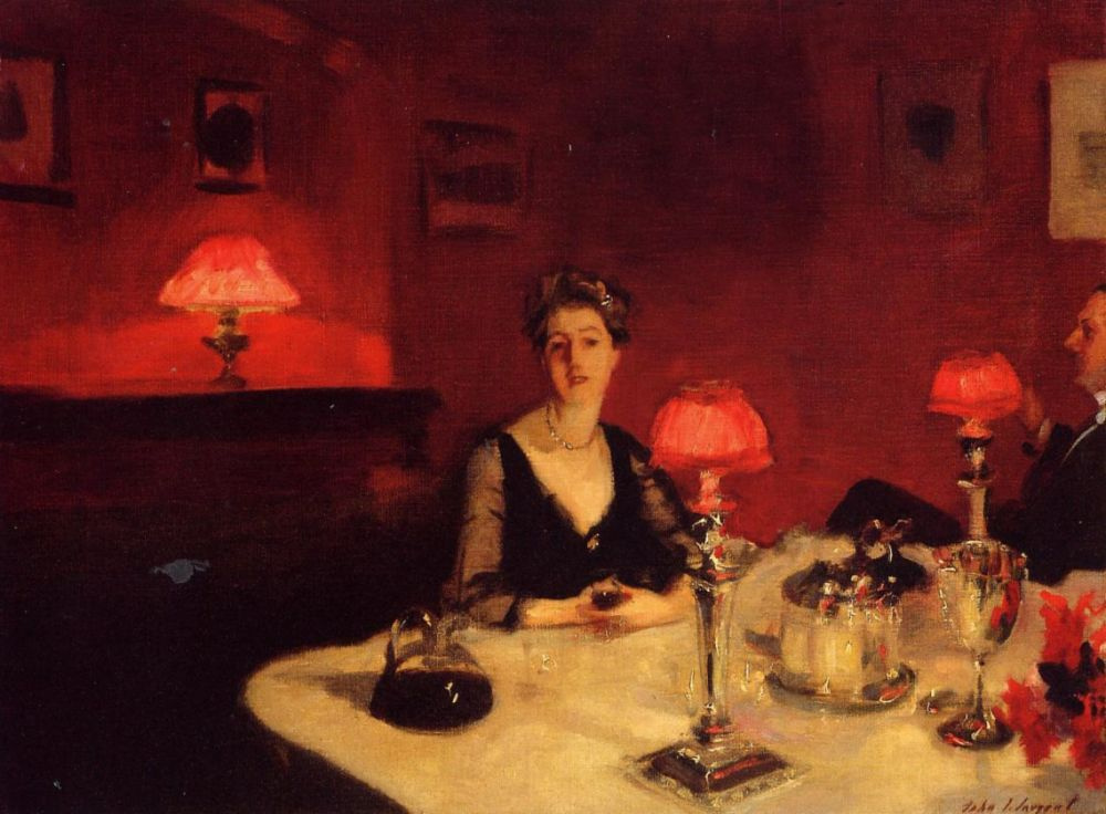 John Singer Sargent. Dining table by night