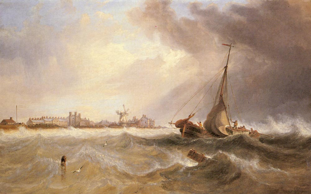 John Wilson Carmichael. The ship leaves the coast through rough waters