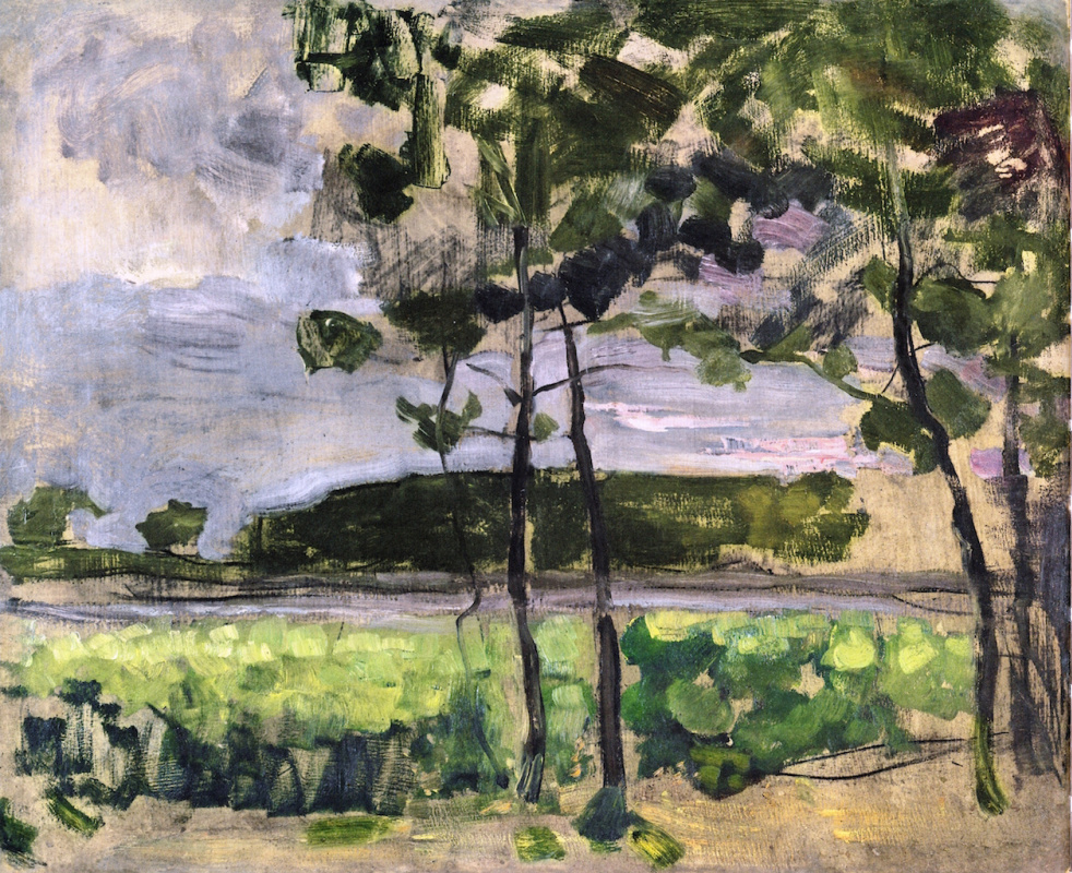 Piet Mondrian. Field with young trees in the foreground