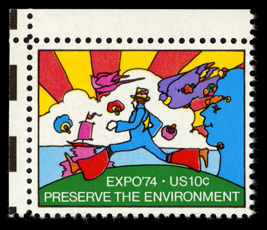 Peter Max. Ilustración en un sello de correos