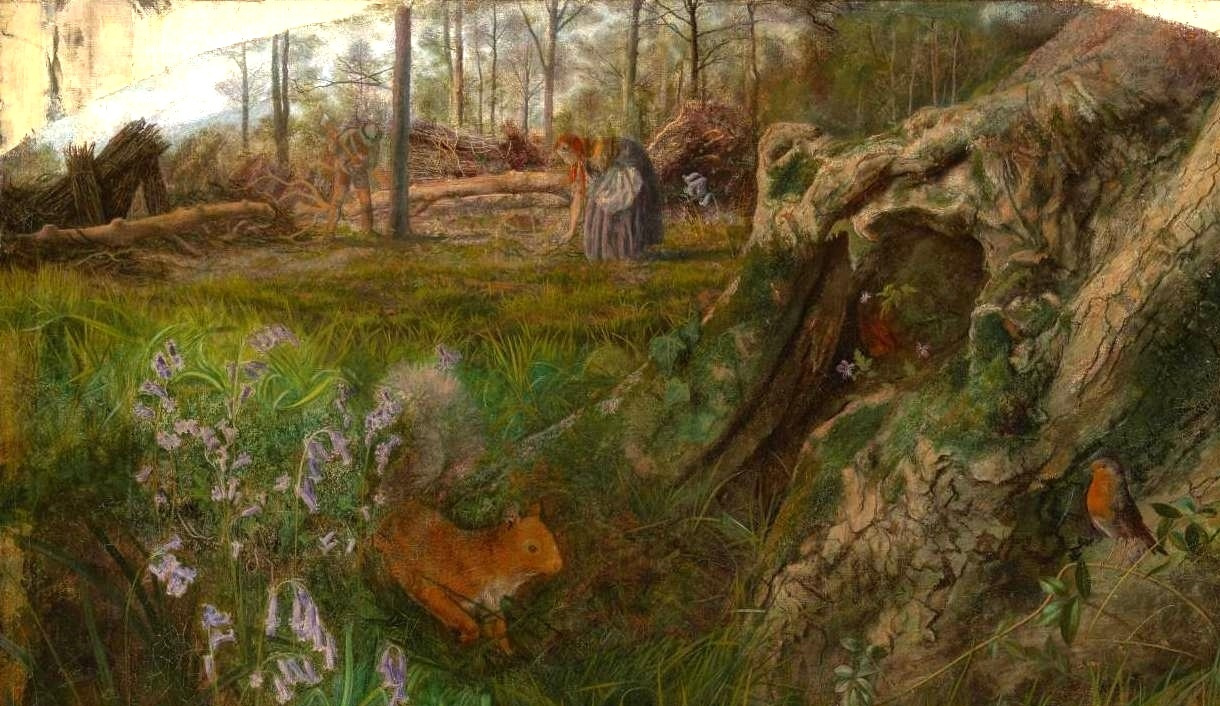 Arthur Hughes. The daughter of a woodcutter. Fragment. Landscape