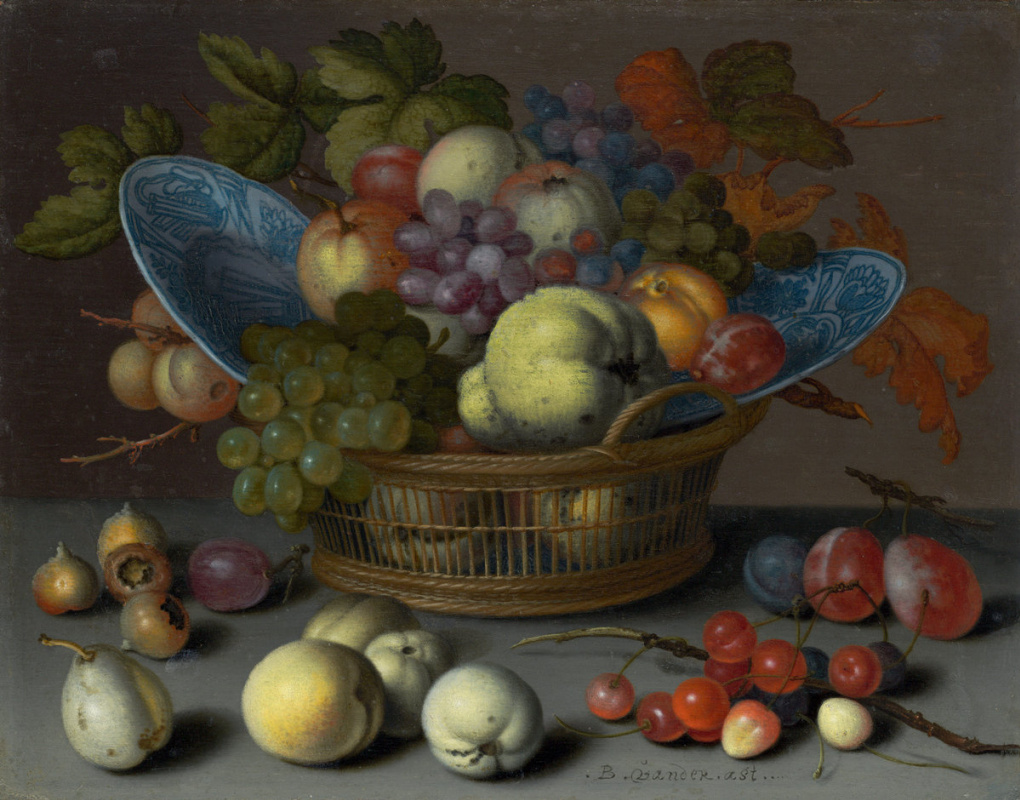 Балтазар ван дер Аст. Корзина с фруктами и двумя тарелками