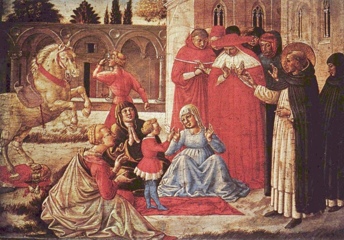 Benozzo Gozzoli. The altar of the virgin, predella. The miracle of St. Dominic