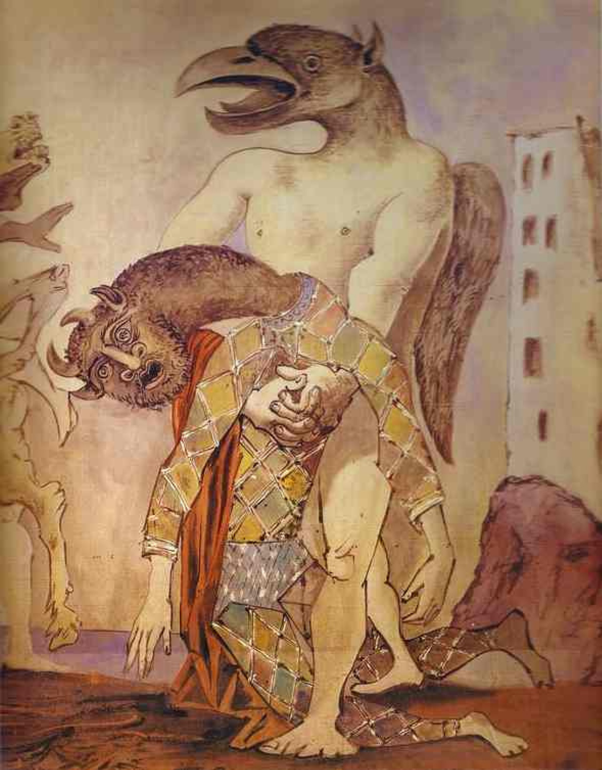 Minotaur in a suit of harlequin (fragment), 1936, 133×83 cm by