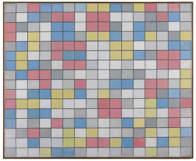 Piet Mondrian. Composition with grid 9: checkerboard composition with light colors