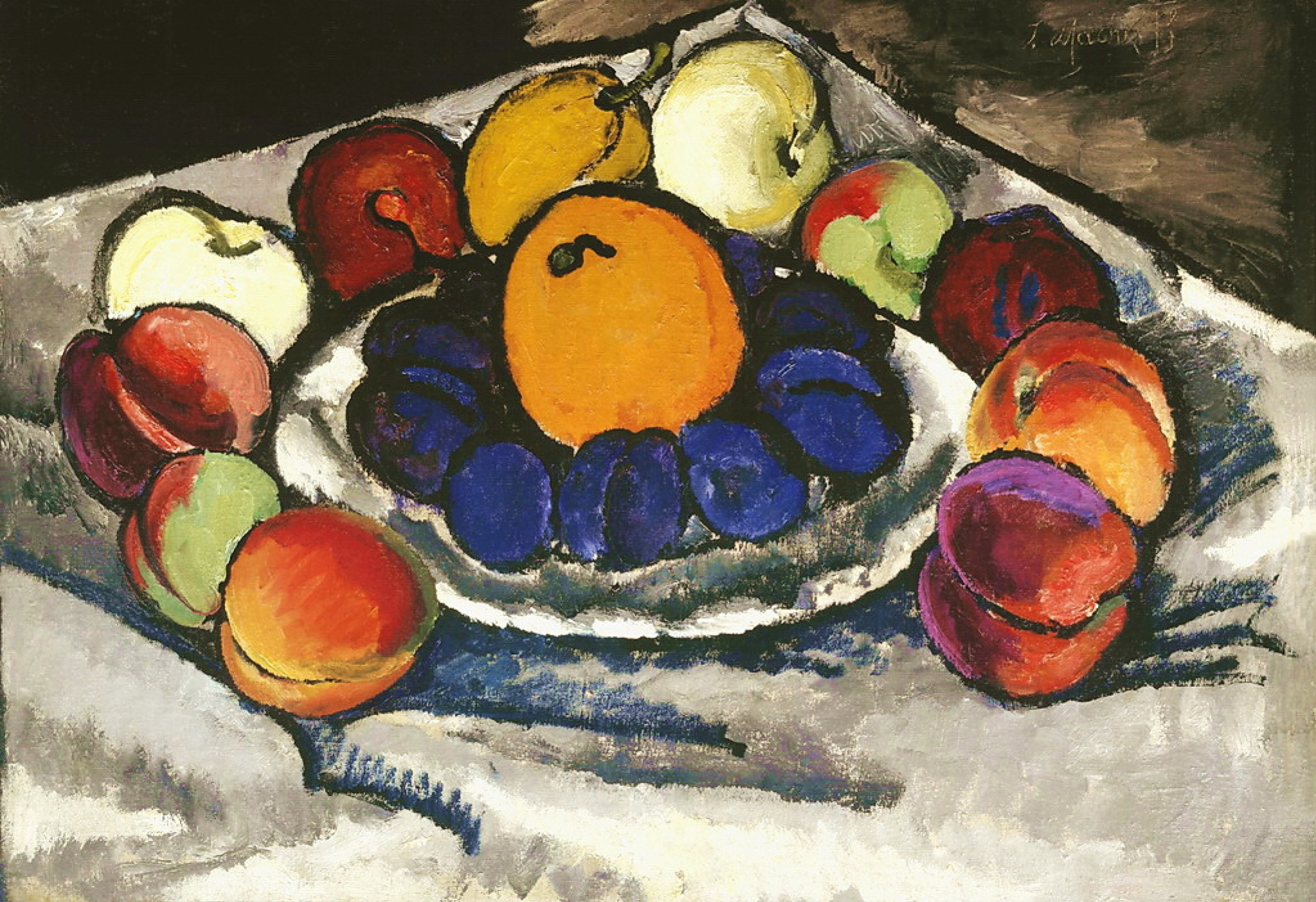 Ilya Mashkov 静物盘子上的水果（蓝李子）, 1910, 116×80 厘米：作品