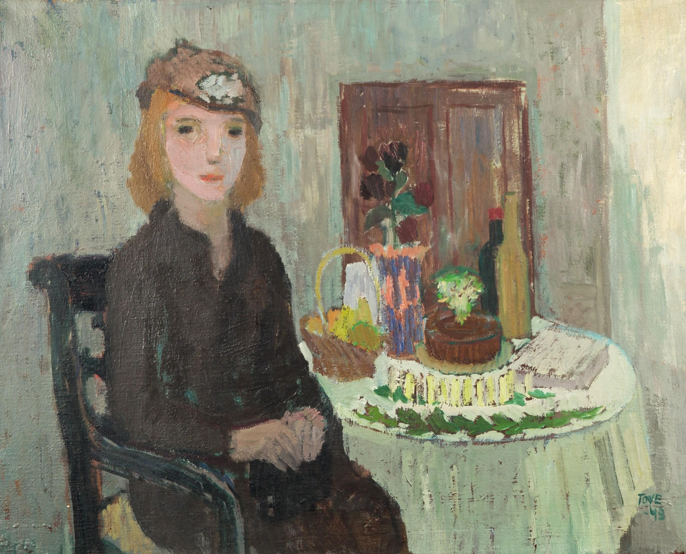 Tove Jansson. Birthday table. Portrait of a young woman in the interior