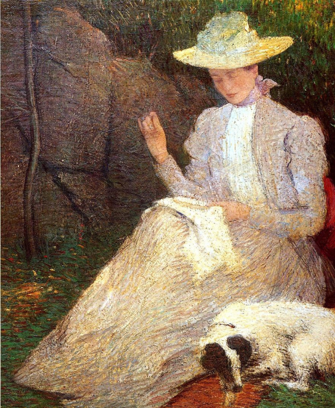 Julian Alden Weir. A woman with a dog