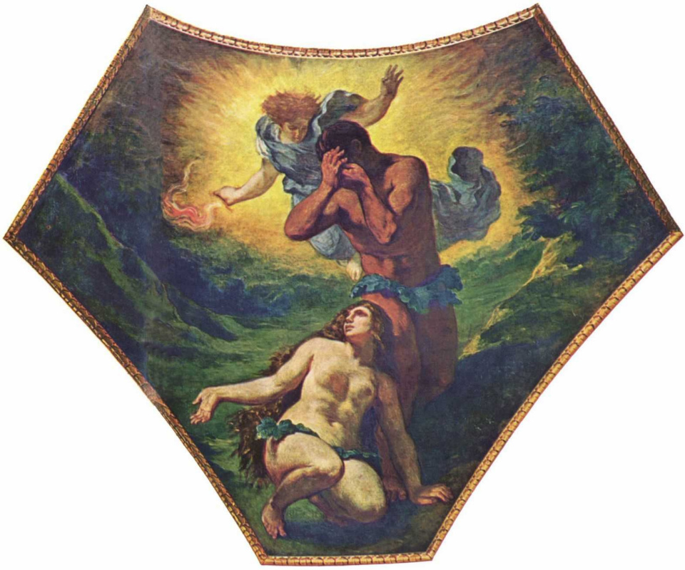 Eugene Delacroix. Palais Bourbon painting the sails, under the dome of Theology: Adam and eve
