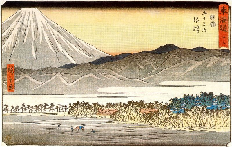 Utagawa Hiroshige. View of mount Fuji from Numazu. The series "Fifty-three stations of the Tokaido". Station 13 - Numazu