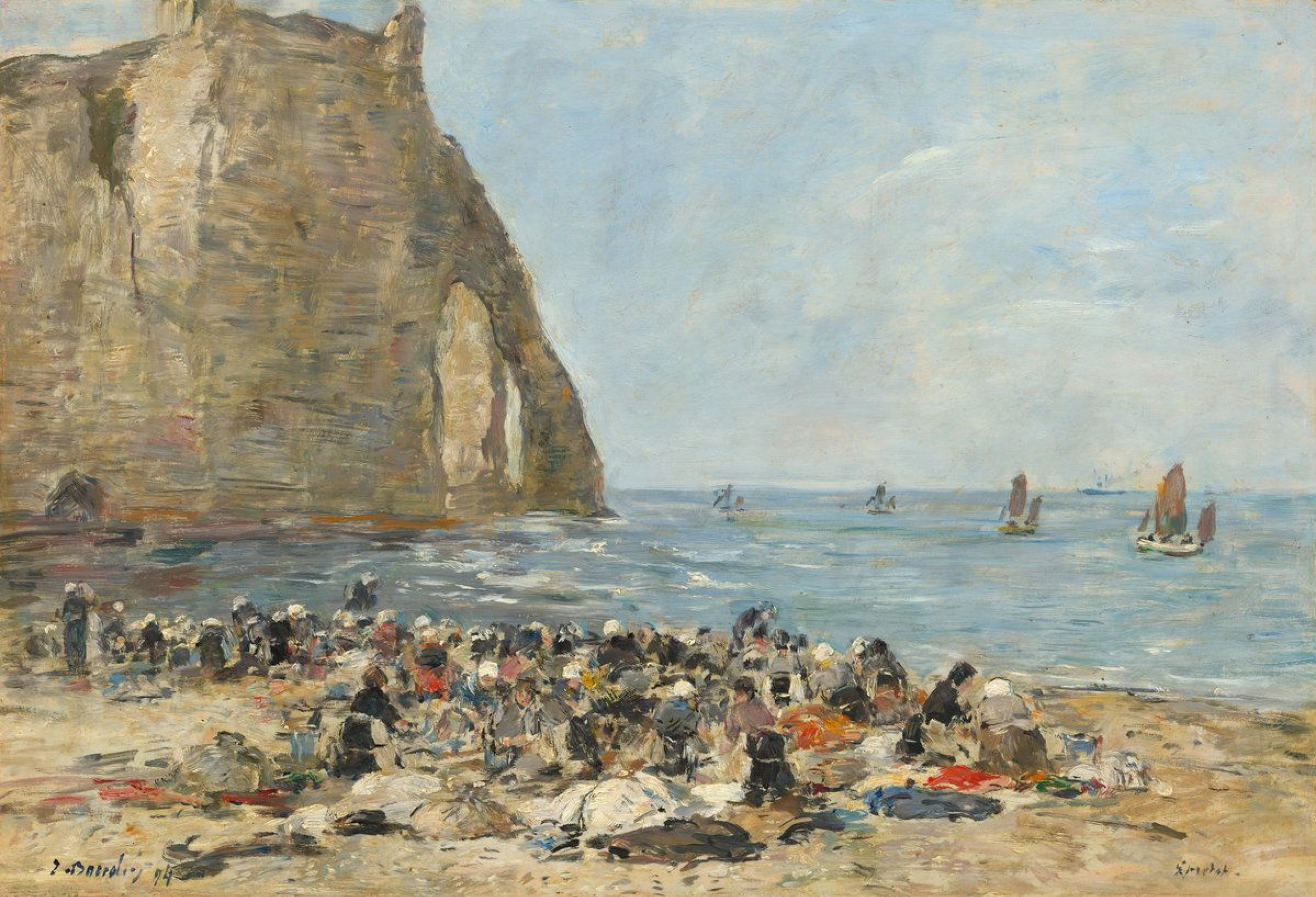 Washerwomen on Etretat beach, 1894, 55×37 cm by Eugene