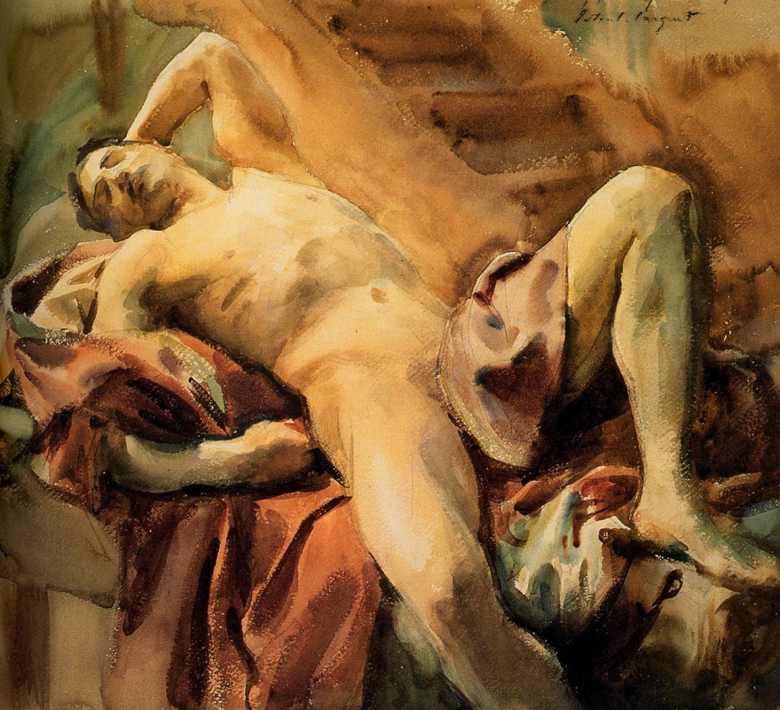John Singer Sargent. Lying naked sitter Nicolo Deperno