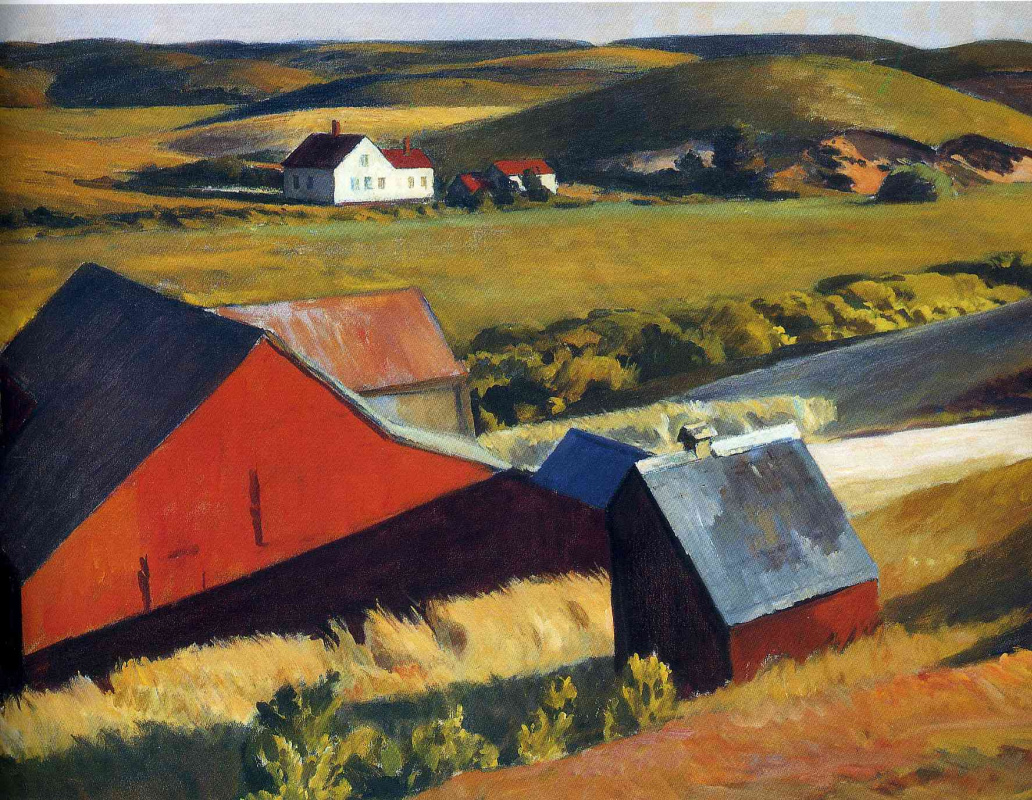 Edward Hopper. Cobb's barns and houses in the distance