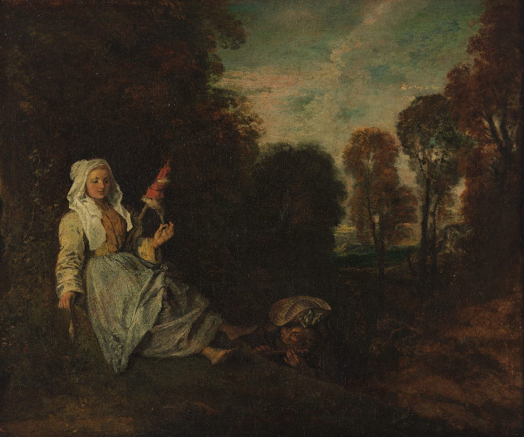 Antoine Watteau. Evening landscape with spinner