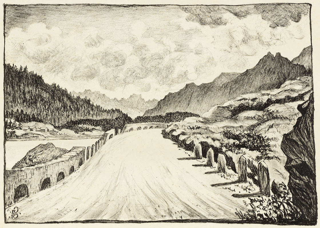 Giovanni Giacometti. Strada in Малою lungo il lago di Sils