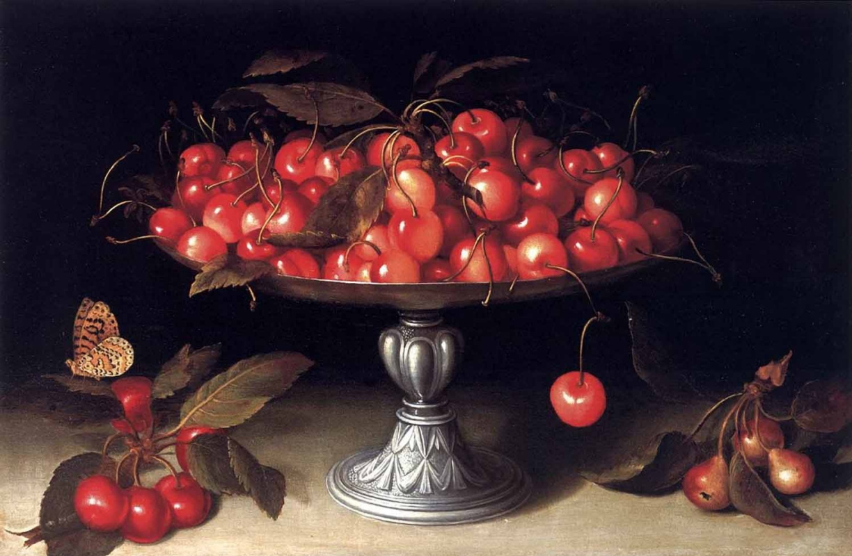 Fede Galicia. Cherries in a silver bowl