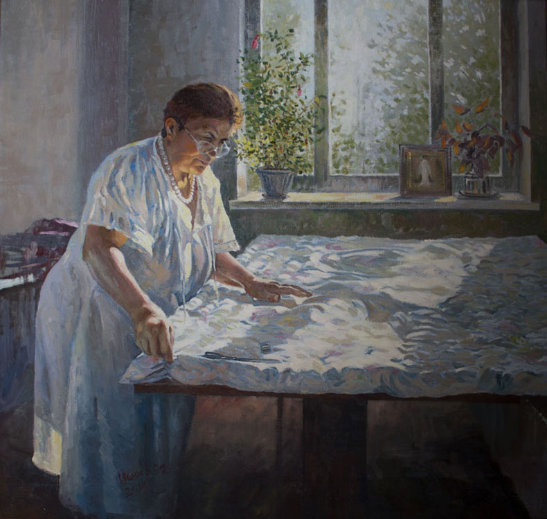 Vasily Daniilovich Ishoev. Portrait of mother. Home routines