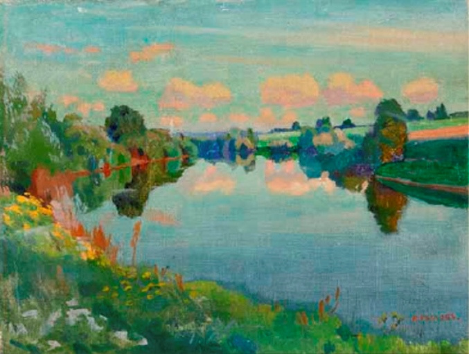 Arkady Alexandrovich Rylov. Pink clouds over the river