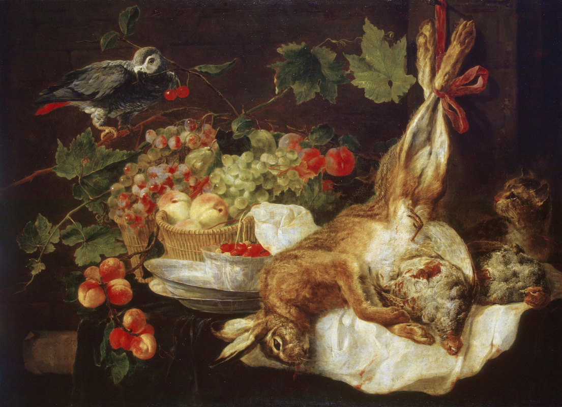 Ian Faith. Hare, fruit and parrot