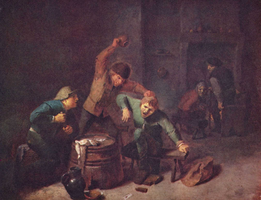 Adriaen Brouwer. Fight the peasants at the card game
