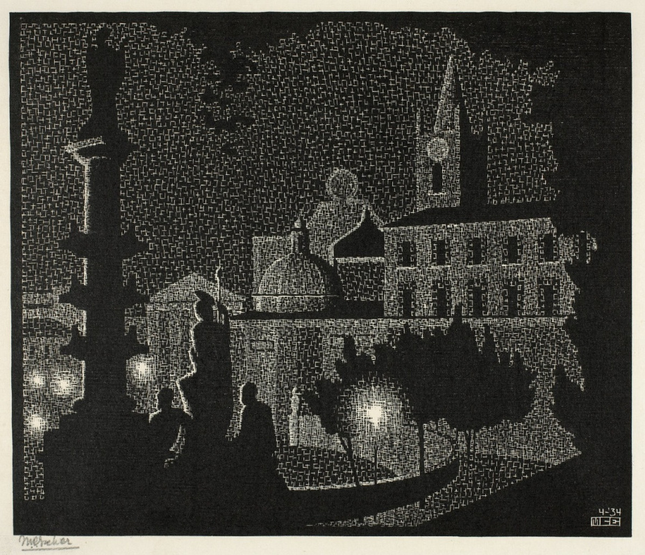 Maurits Cornelis Escher. Night Rome: Santa Maria del Popolo