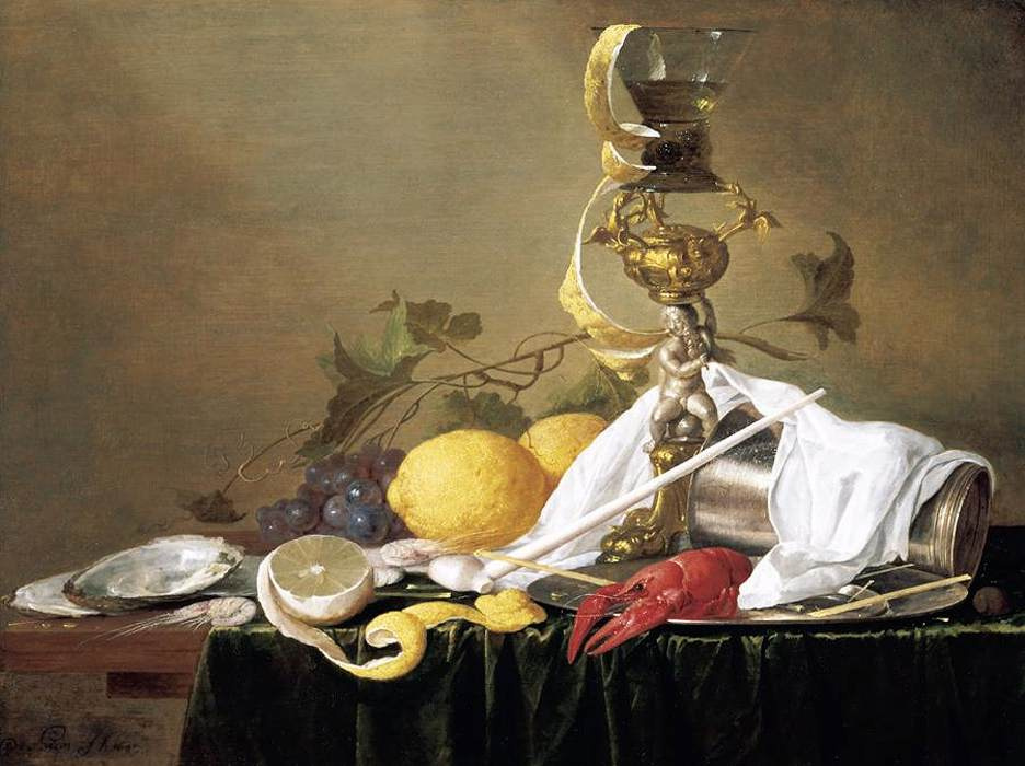 Jan Davids de Hem. Still life with seafood and fruits