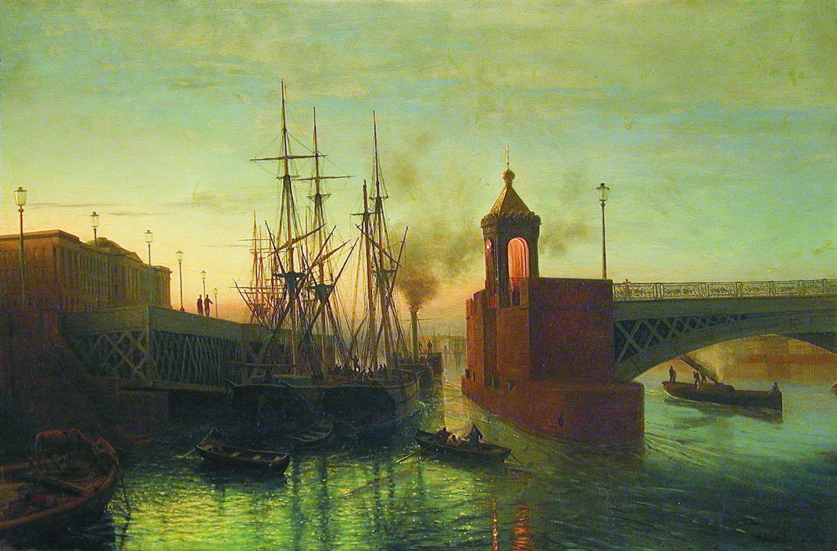 Lev Feliksovich Lagorio. View of the drawbridge on the Neva. Summer night