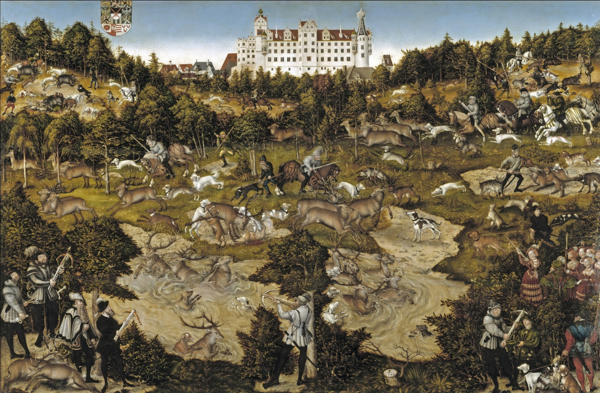 Lucas Cranach the Elder. Deer hunt in honour of Charles V near the castle in Torgau