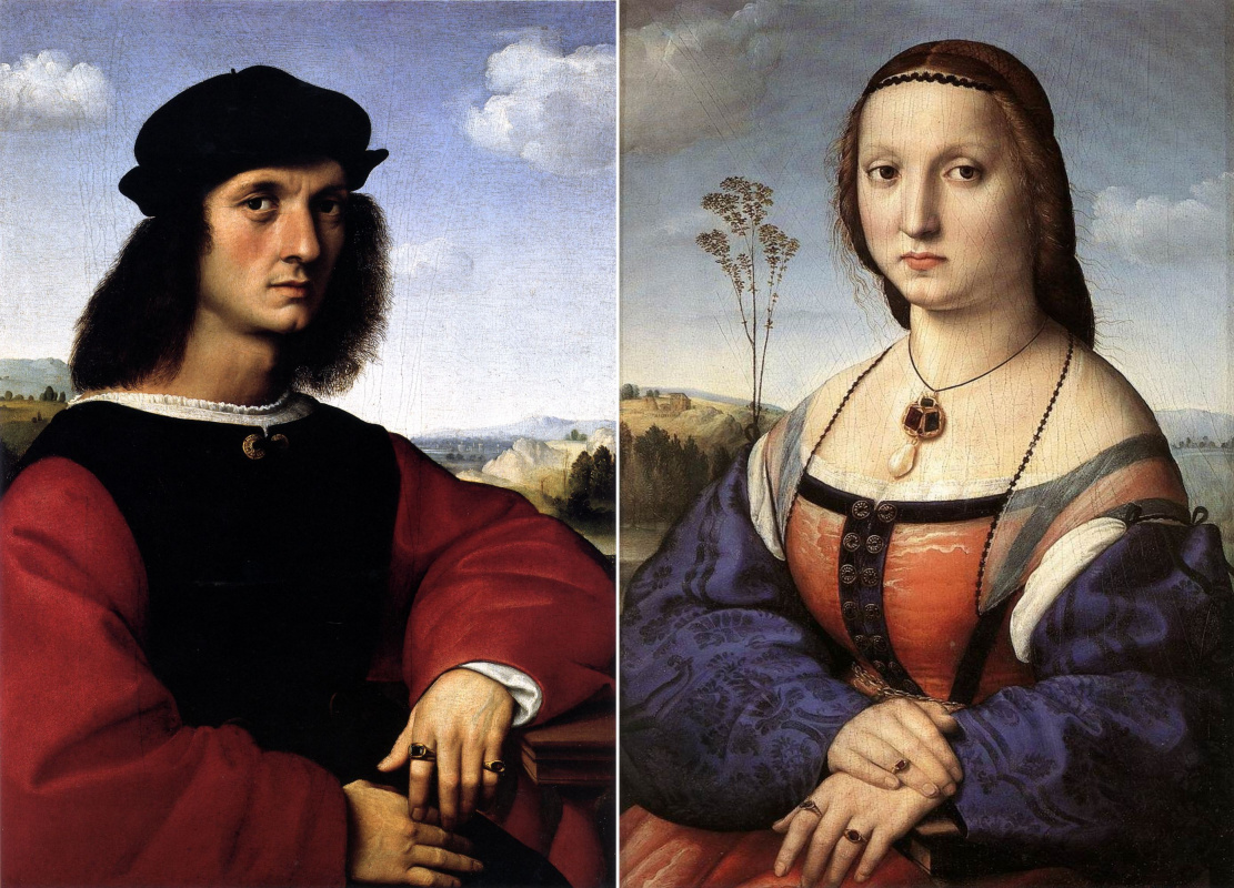 Raphael Sanzio. Doubles portrait of the spouses Doni (Portrait of Agnolo Doni. Portrait Of Maddalena Doni)
