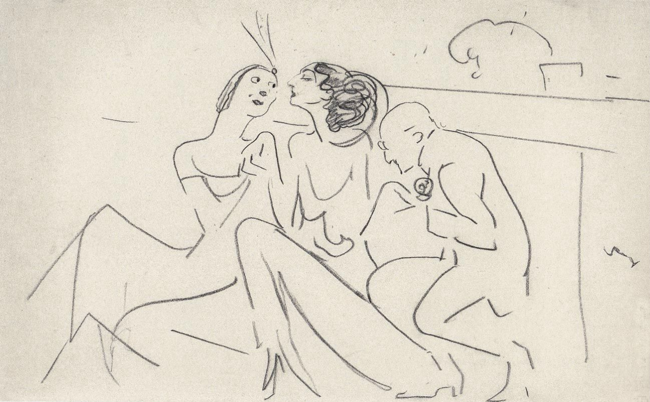 Valentin Aleksandrovich Serov. IDA Rubinstein, Gabriele d Annuzio and Golubev. Cartoon