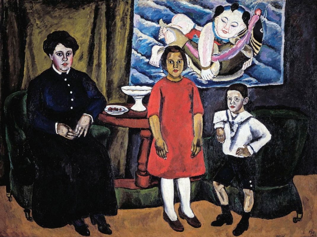 Petr Petrovich Konchalovsky. Familienporträt (auf dem Hintergrund der chinesischen Tafel)