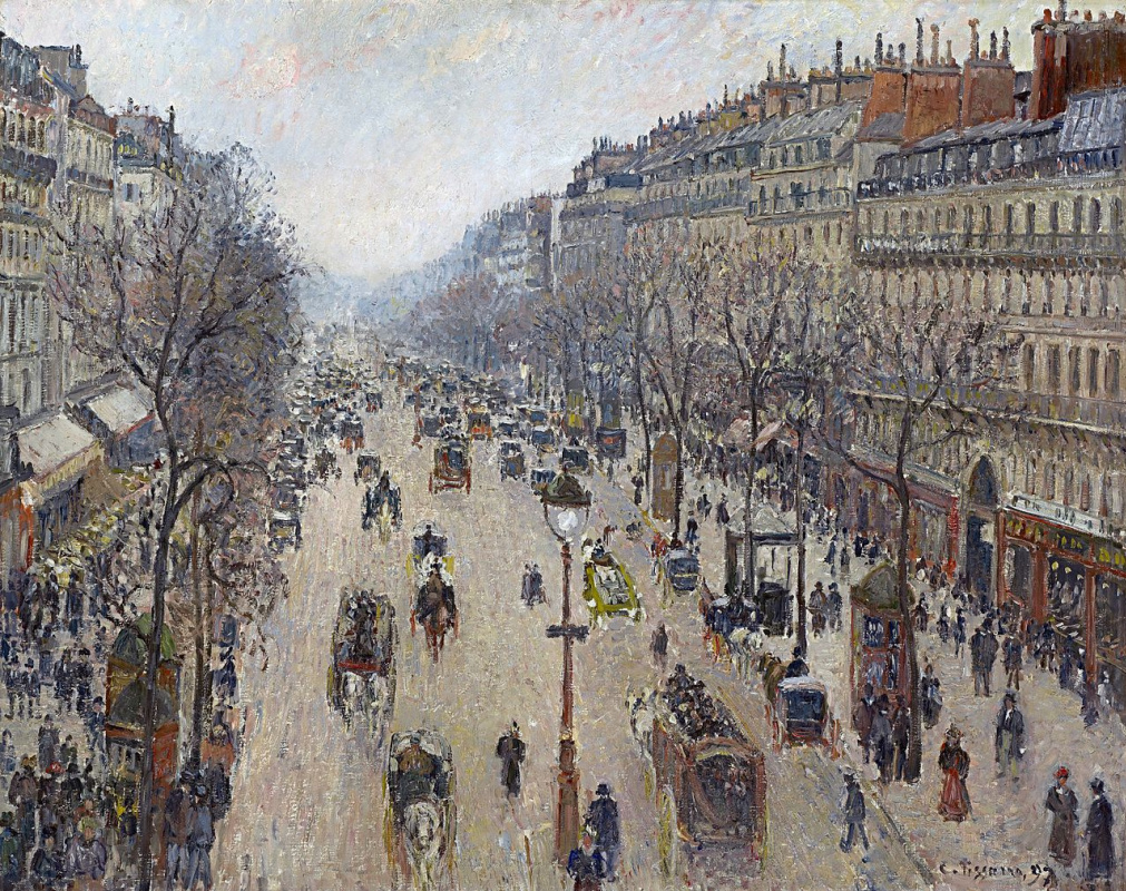 Camille Pissarro. The Boulevard Montmartre. Morning, overcast weather.