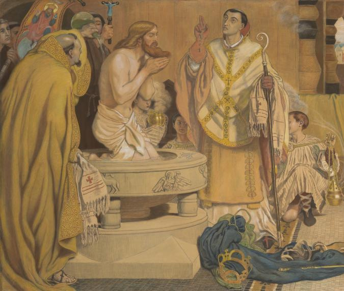 Ford Madox Brown. The baptism of Edwin, king of Northumbria. Fragment. Font