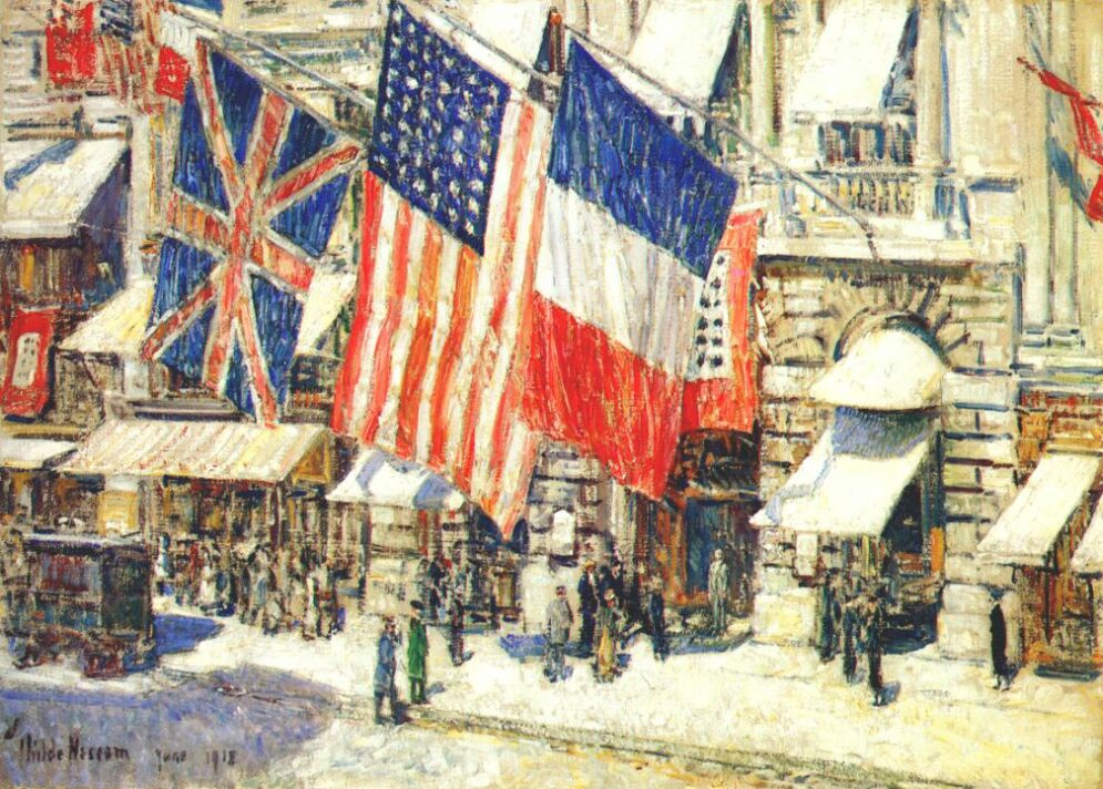 Childe Hassam. Across the Avenue in sunlight, June series ("Flags")