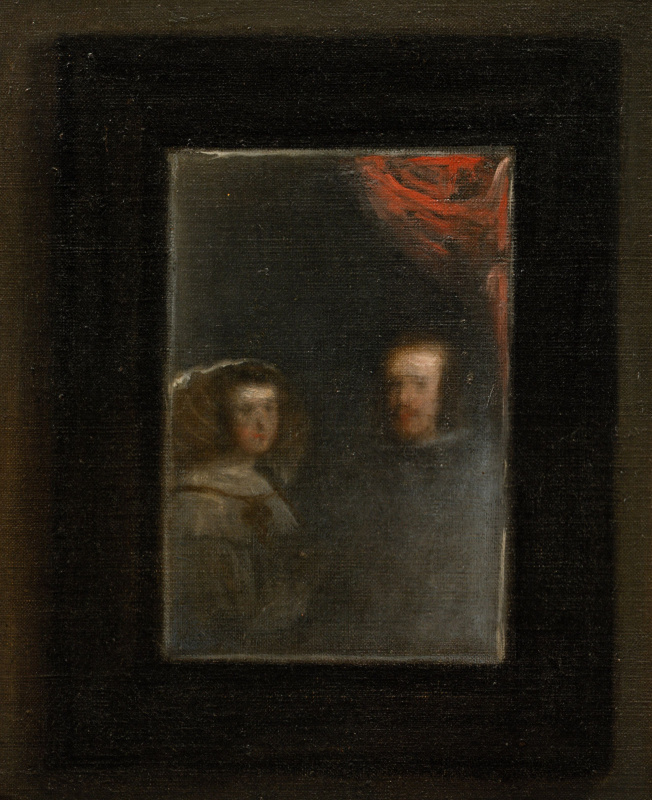 Diego Velazquez. Las Meninas. Fragment. Portrait of Philip IV and Marianna of Austria in the mirror