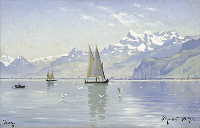 Peder Mørk Mønsted. A view of the lake Vevey