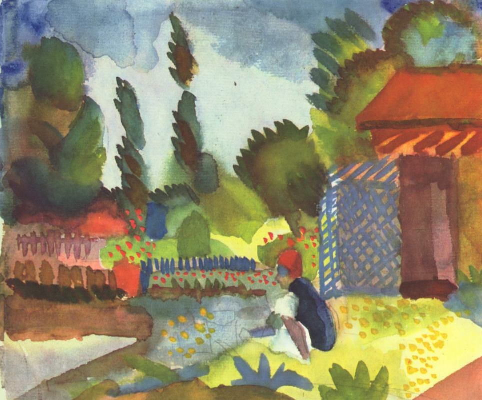 August Macke. Tunis landscape with a seated Arab