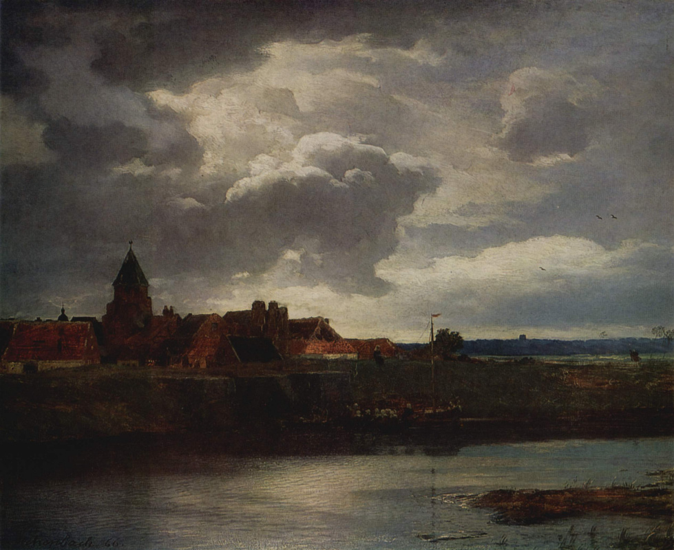 Андреас Ахенбах. Пейзаж с рекой