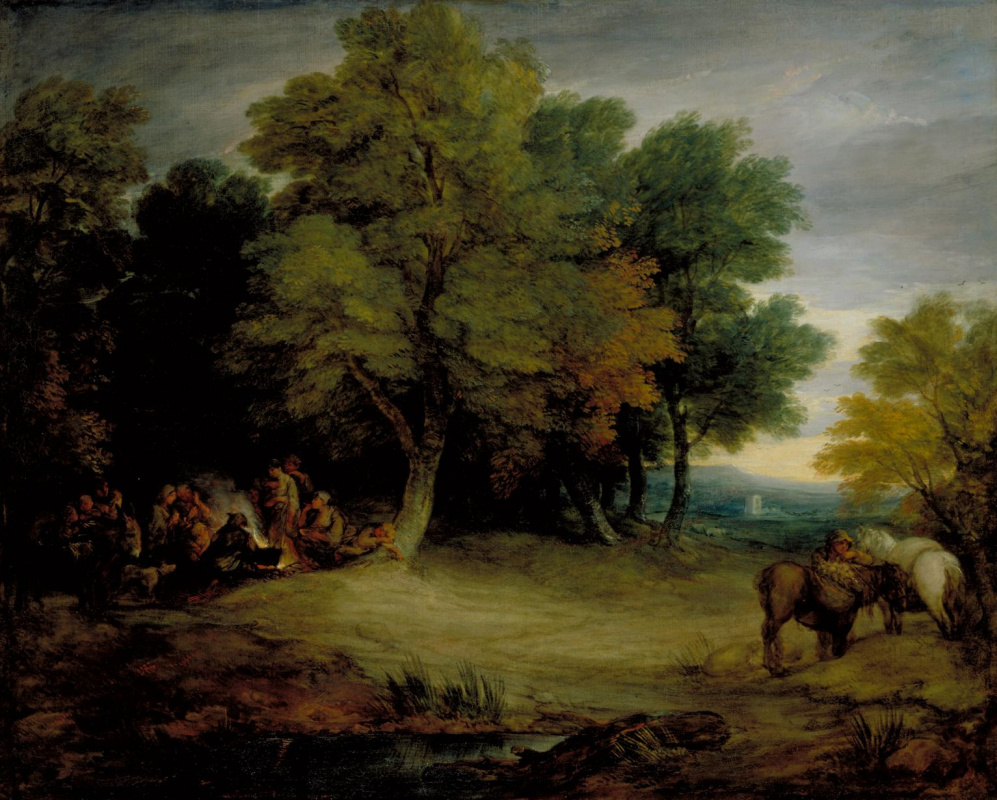 Thomas Gainsborough. Gypsy camp at sunset