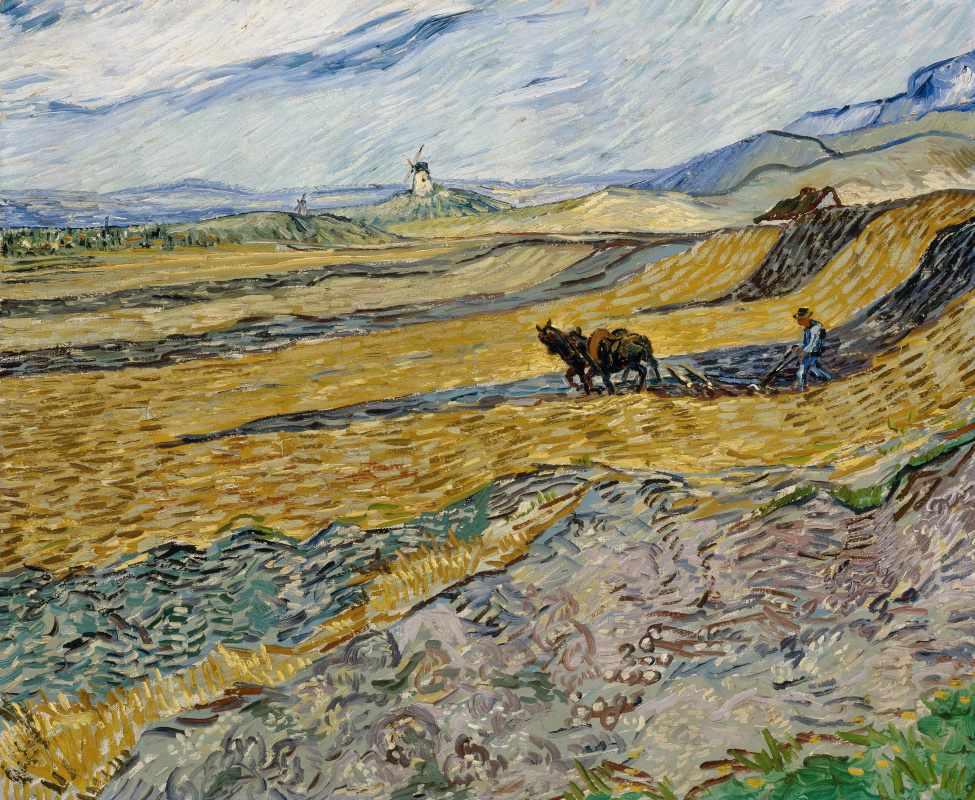 Vincent van Gogh. Enclosed field with ploughman