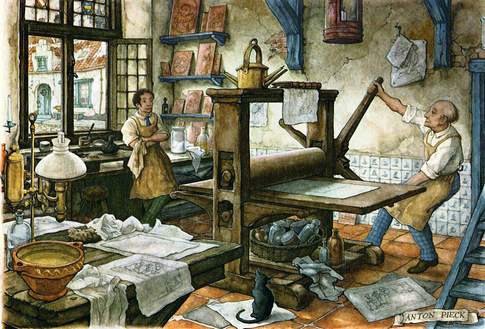 Anton Pieck. In printing house