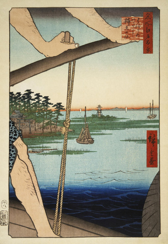 Utagawa Hiroshige. The Benten Shrine at Haneda international terminal. The series "100 famous views of Edo"