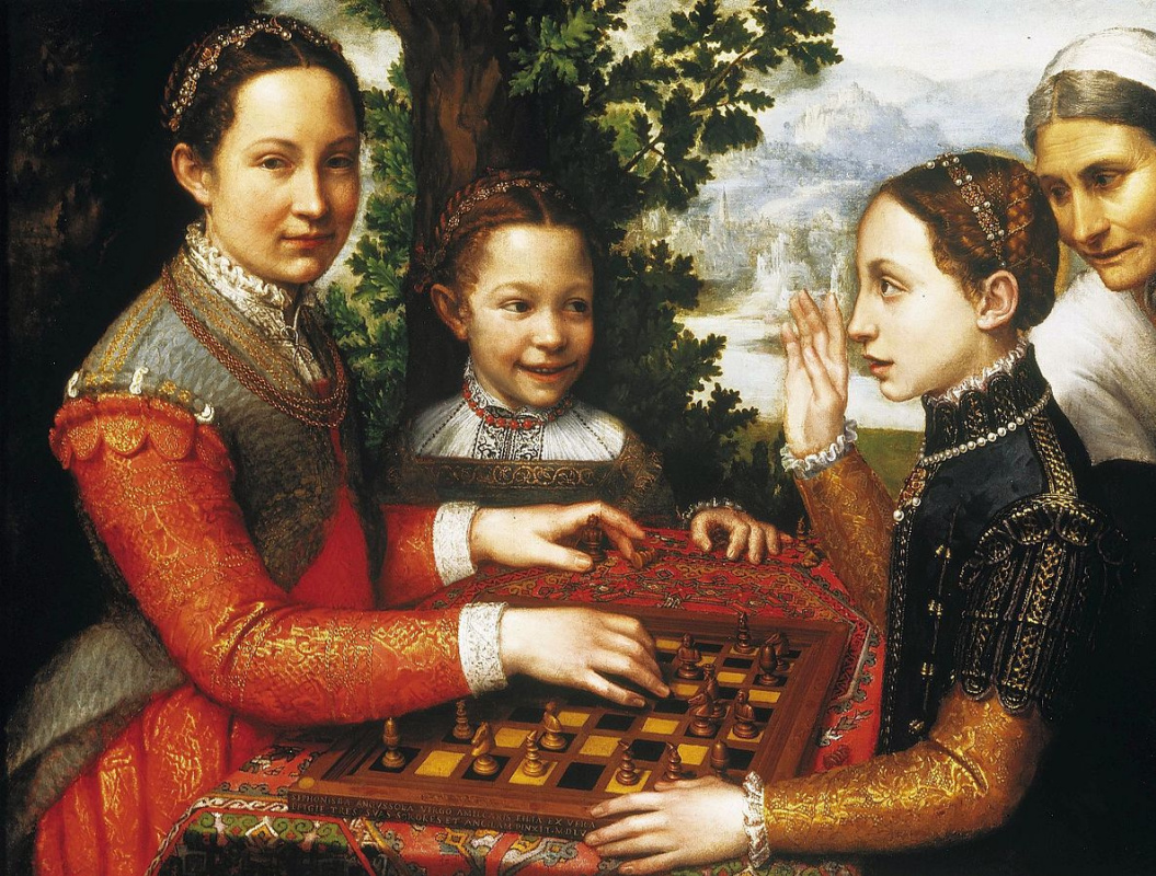 The sisters of the artist Lucia, Minerva and Europe play chess