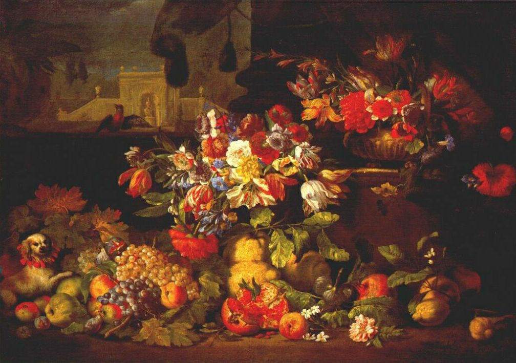 Abraham Brueghel. Flowers and fruits in the landscape